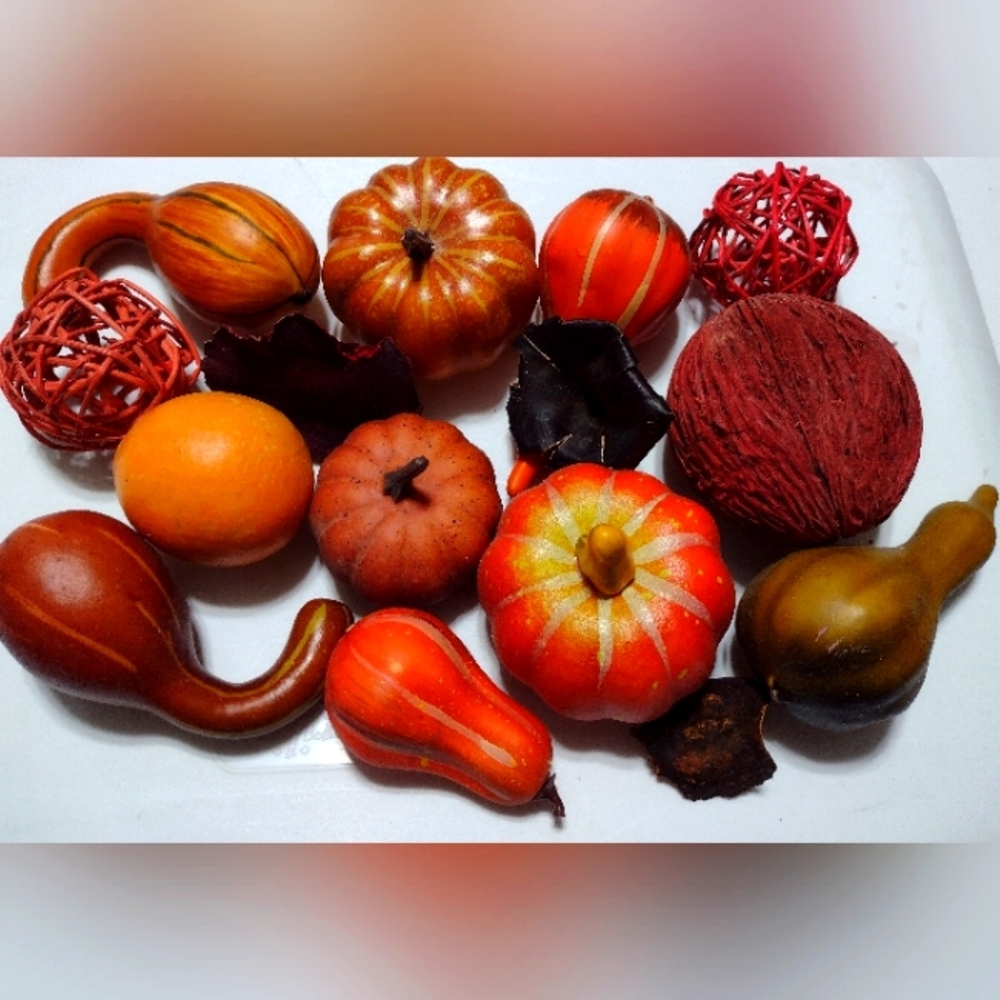Autumn Decorative Gourds and Orbs Set - 15 piece set